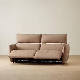 Linton Mushroom Beige Leather 2 Pieces Modular Dual Electric Recliner