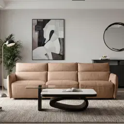 Linton Mushroom Beige Leather 3 Pieces Modular Dual Electric Recliner