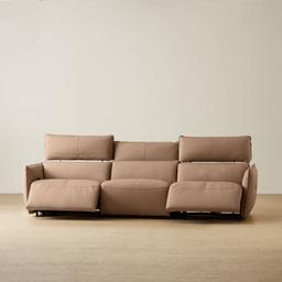 Linton Mushroom Beige Leather 3 Pieces Modular Dual Electric Recliner