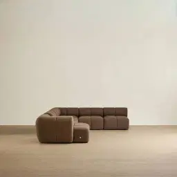 Quincy Earth Brown Woven Fabric Modular Corner Sofa with Left Cuddler