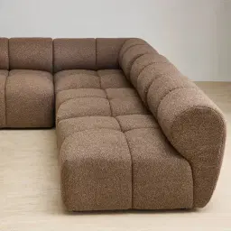 Quincy Earth Brown Woven Fabric Modular Corner Sofa with Left Cuddler