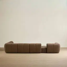 Quincy Earth Brown Woven Fabric Modular Corner Sofa with Left Cuddler