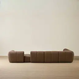 Quincy Earth Brown Woven Fabric Modular Corner Sofa with Right Cuddler