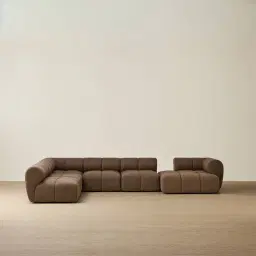 Quincy Earth Brown Woven Fabric Modular Corner Sofa with Right Cuddler