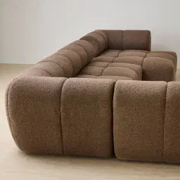 Quincy Earth Brown Woven Fabric Modular Corner Sofa with Right Cuddler