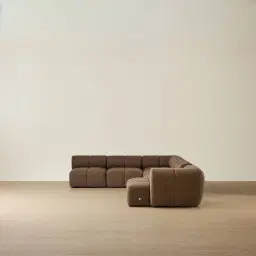 Quincy Earth Brown Woven Fabric Modular Corner Sofa with Right Cuddler