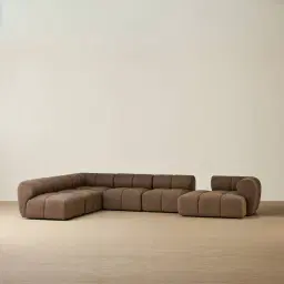 Quincy Earth Brown Woven Fabric Modular Corner Sofa with Right Cuddler