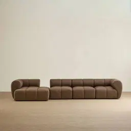 Quincy Earth Brown Woven Fabric 4 Pieces Modular Sofa with Right Arm and Left Cuddler