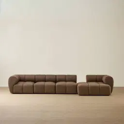 Quincy Earth Brown Woven Fabric 4 Pieces Modular Sofa with Left Arm and Right Cuddler