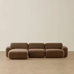 Capri Earth Brown Woven Fabric 3 Pieces Modular Left Chaise Sofa