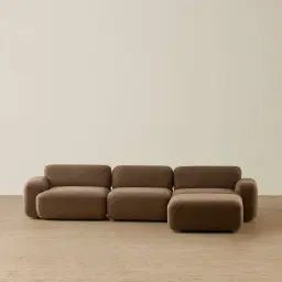 Capri Earth Brown Woven Fabric 4 Pieces Sofa with Ottoman