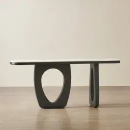 Aspen Matte Black Rounded Corners Console Table with White Sintered Stone Top