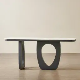 Aspen Matte Black Rounded Corners Console Table with White Sintered Stone Top