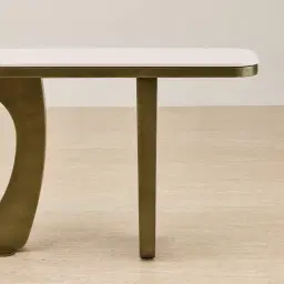 Aspen Brushed Bronze Rounded Corners Console Table with White Sintered Stone Top