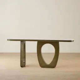Aspen Brushed Bronze Rounded Corners Console Table with White Sintered Stone Top