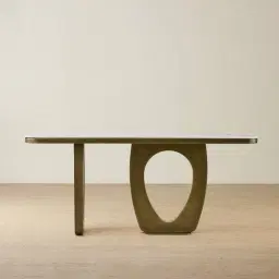 Aspen Brushed Bronze Rounded Corners Console Table with White Sintered Stone Top