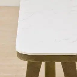 Aspen Brushed Bronze Rounded Corners Console Table with White Sintered Stone Top
