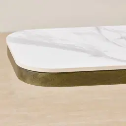 Aspen Brushed Bronze Rounded Corners Console Table with White Sintered Stone Top