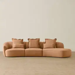 Spencer Terracotta Brown Nubuck Leather 3 Pieces Modular Sofa with Left Arm and Right Terminal