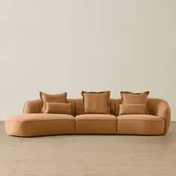 Spencer Terracotta Brown Nubuck Leather 3 Pieces Modular Sofa with Right Arm and Left Terminal