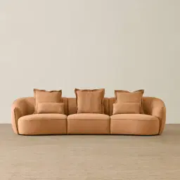 Spencer Terracotta Brown Nubuck Leather 3 Pieces Modular Sofa
