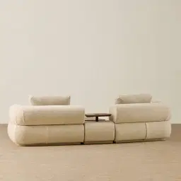 Elio Pearl Beige Fabric 3 Pieces Modular Sofa with Ottoman Table with Charger