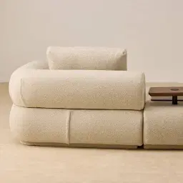 Elio Pearl Beige Fabric 3 Pieces Modular Sofa with Ottoman Table with Charger