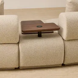 Elio Pearl Beige Fabric 3 Pieces Modular Sofa with Ottoman Table with Charger