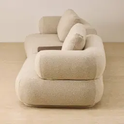 Elio Pearl Beige Fabric 3 Pieces Modular Sofa with Ottoman Table with Charger