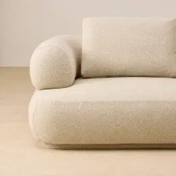 Elio Pearl Beige Fabric 3 Pieces Modular Sofa with Ottoman Table with Charger