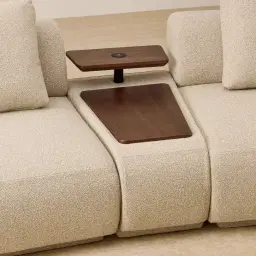 Elio Pearl Beige Fabric 3 Pieces Modular Sofa with Ottoman Table with Charger