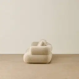 Elio Pearl Beige Fabric 3 Pieces Modular Sofa with Ottoman Table with Charger