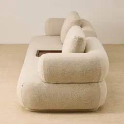 Elio Pearl Beige Fabric 3 Pieces Modular Sofa with Ottoman Table with Wooden Tray