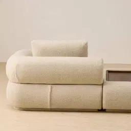 Elio Pearl Beige Fabric 3 Pieces Modular Sofa with Ottoman Table with Wooden Tray