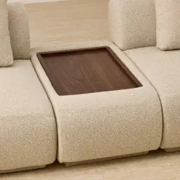 Elio Pearl Beige Fabric 3 Pieces Modular Sofa with Ottoman Table with Wooden Tray