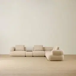 Elio Pearl Beige Fabric 6 Pieces Modular Corner Sofa with Ottoman Table and Left and Right Arm