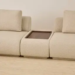 Elio Pearl Beige Fabric 6 Pieces Modular Corner Sofa with Ottoman Table and Left and Right Arm