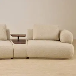 Elio Pearl Beige Fabric 4 Pieces Modular Sofa with Ottoman Table with Charger