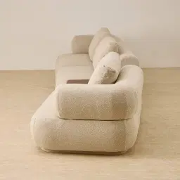 Elio Pearl Beige Fabric 4 Pieces Modular Sofa with Ottoman Table with Charger