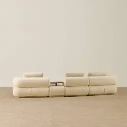 Elio Pearl Beige Fabric 4 Pieces Modular Sofa with Ottoman Table with Charger