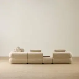Elio Pearl Beige Fabric 7 Pieces Modular Corner Sofa with Ottoman Tables and Left and Right Arm
