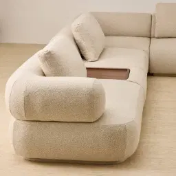 Elio Pearl Beige Fabric 7 Pieces Modular Corner Sofa with Ottoman Tables and Left and Right Arm