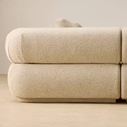Elio Pearl Beige Fabric 7 Pieces Modular Corner Sofa with Ottoman Tables and Left and Right Arm