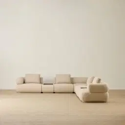 Elio Pearl Beige Fabric 7 Pieces Modular Corner Sofa with Ottoman Tables and Left and Right Arm