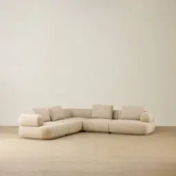 Elio Pearl Beige Fabric 5 Pieces Modular Corner Sofa