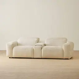Mathias Pearl Beige Fabric 2 Pieces Modular Dual Electric Recliner with Console