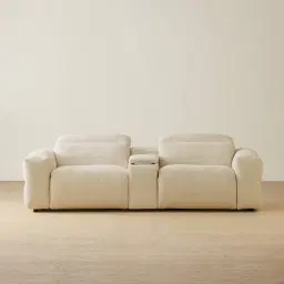 Mathias Pearl Beige Fabric 2 Pieces Modular Dual Electric Recliner with Console