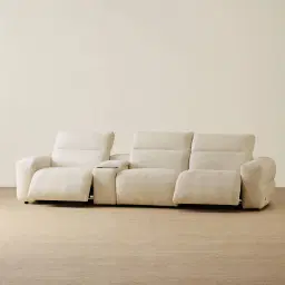 Mathias Pearl Beige Fabric 3 Pieces Modular Dual Electric Recliner with Console