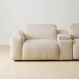 Mathias Pearl Beige Fabric 3 Pieces Modular Dual Electric Recliner with Console