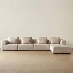 Riviera III Beige Latte Chenille Fabric Modular Sofa